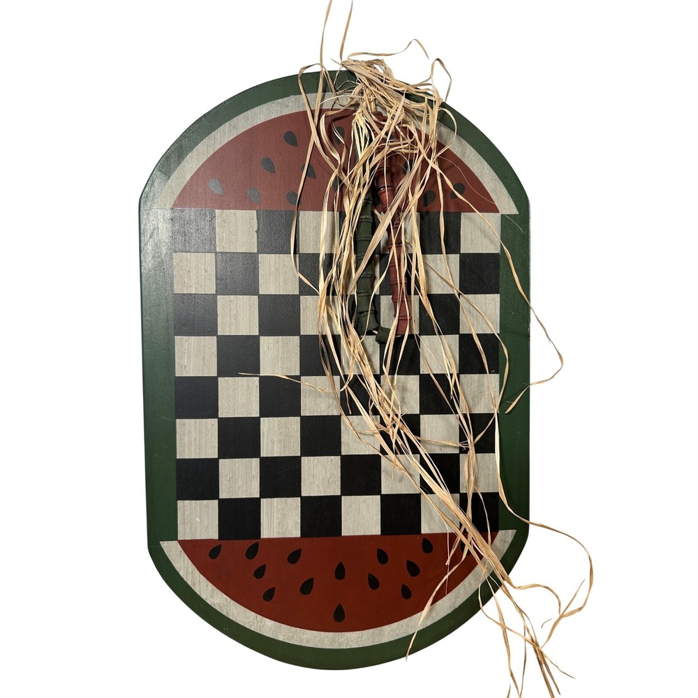Cottagecore‎ Watermelon Checkers Board Folk Art Wood Wall Decor